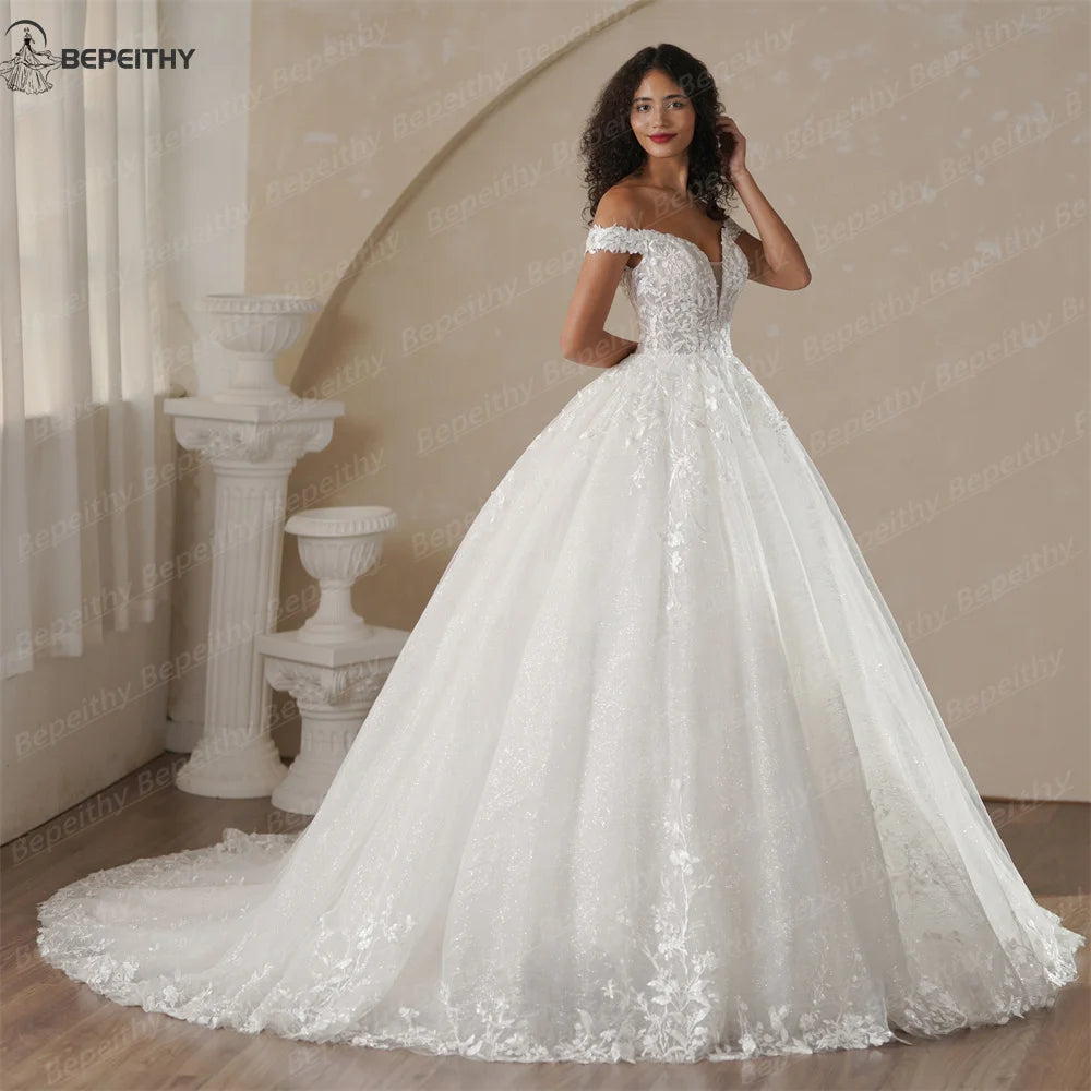 Custom Off The Shoulder Lace Wedding Dress Ivory Bridal Gown Women 2025