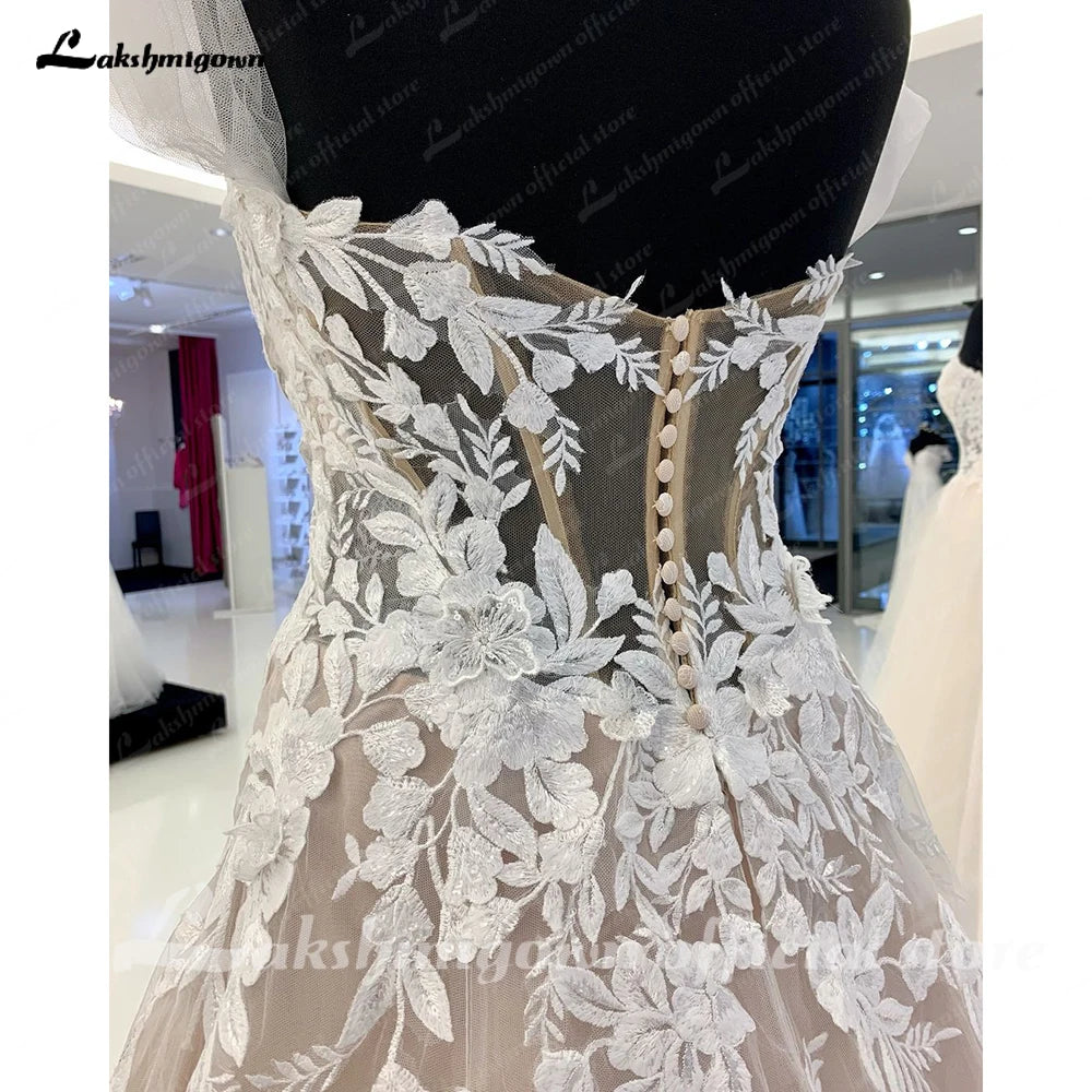 Womens Off Shoulder Lace Applique Beach Wedding Dress Boho Bridal Gown Custom