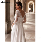 Lakshmigown V-Neck A-Line Lace and Chiffon Boho Beach Wedding Dress Custom