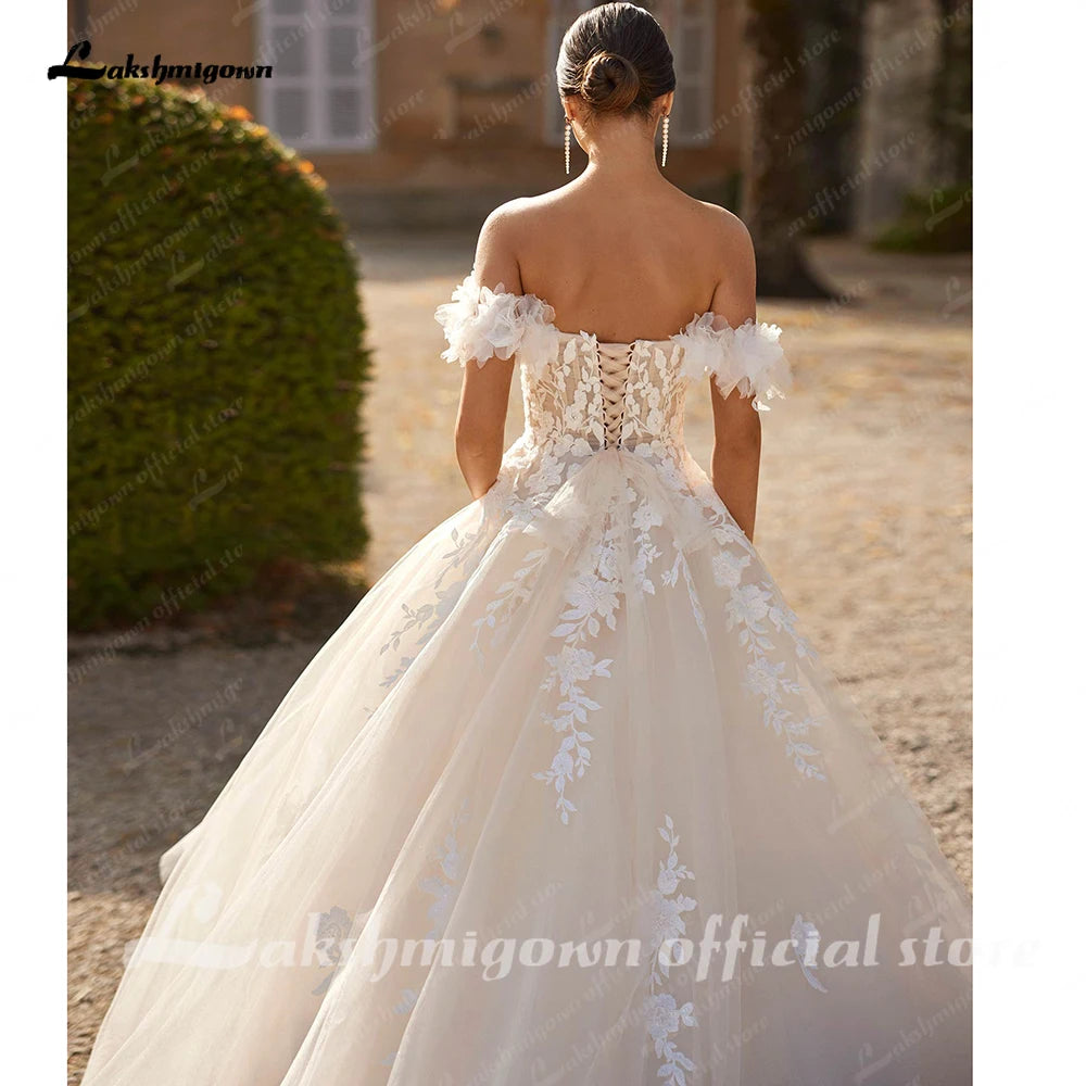 Customized Sweetheart Tulle Wedding Dress Sequins Lace Off Shoulder Bridal Gown