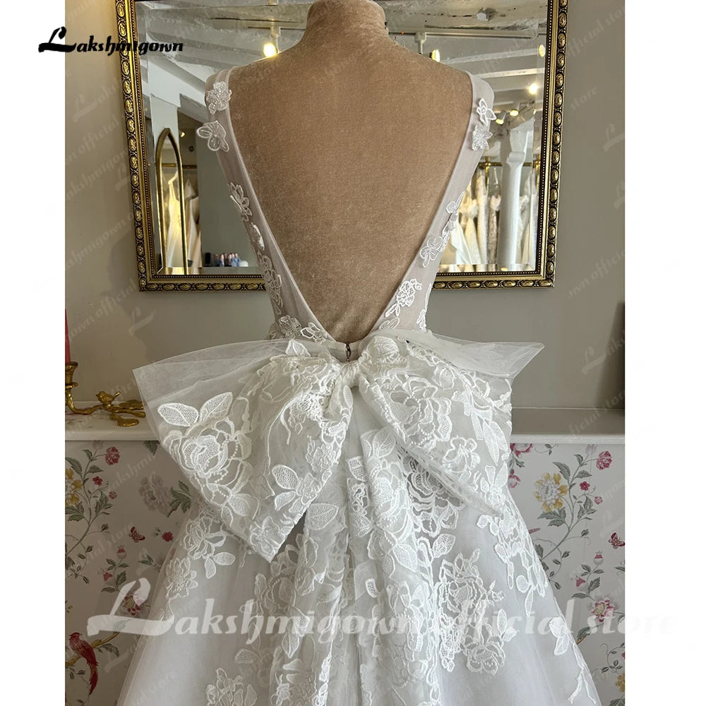 Deep V Neck Lace Floral A Line Wedding Dress Custom Bridal Gown For Women