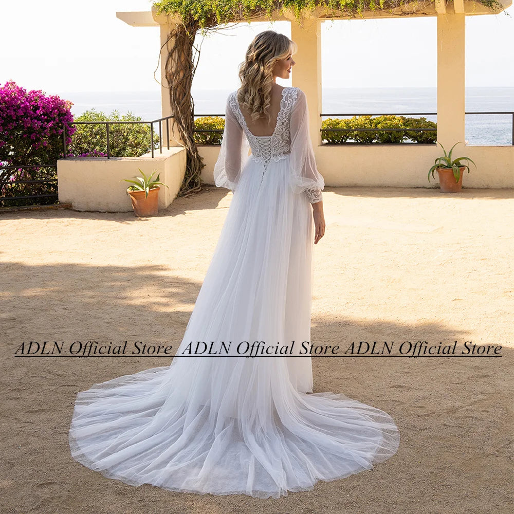 Custom Ivory Maternity Wedding Dress With V Neck And Puff Sleeve