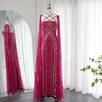 Sharon Said Luxus Dubai Aqua Flieder Meerjungfrau Abendkleid mit Umhangärmel und Überkreuzung Damen Hochzeitsfestkleid SS391 Maßgeschneidert