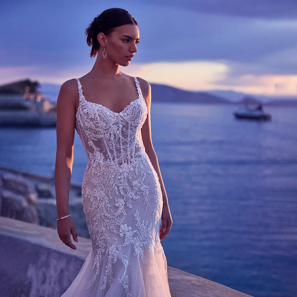 Customized Sweetheart Sleeveless Mermaid Wedding Dress Backless Zipper