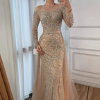 Serene Hill Nude Mermaid Long Sleeve Beaded Evening Dress For Women
