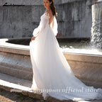 Lakshmigown Puffy Long Sleeves A Line Wedding Dress Deep V Plus Size Custom