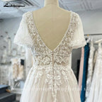 Lakshmigown Custom A Line Lace V Neck Boho Wedding Dress