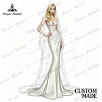 Deep V Cap Sleeve A Line Tulle Wedding Dress Floral Lace Appliques Front Slit Corset Lace Up Back Boho Bridal Gown Customized