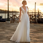 Vestido de novia sencillo y generoso de línea A de gasa para mujer, escote en V, sin mangas, con aplicaciones de encaje, vestido de novia personalizado, vestidos para novias de boda