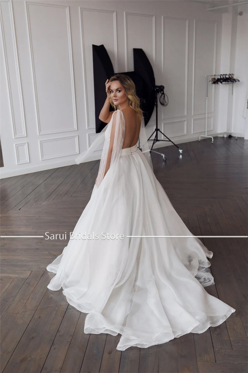 Custom Plus Size Organza Tulle Wedding Dress V Neck Backless Bridal Gown