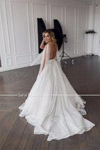 Custom Plus Size Organza Tulle Wedding Dress V Neck Backless Bridal Gown