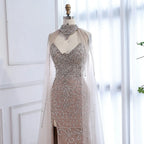 Luxury Sexy Split Evening Dress With Cape Nude LA73339
