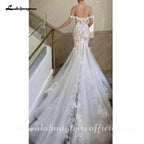 Lakshmigown Custom Off Shoulder Mermaid Wedding Dress Lace Backless Gown