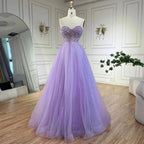 Custom Lilac Spaghetti Strap A Line Beaded Evening Prom Gown For Women