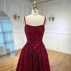 Luxury Sage Green Beaded A-Line Spaghetti Strap Evening Dress LA72805