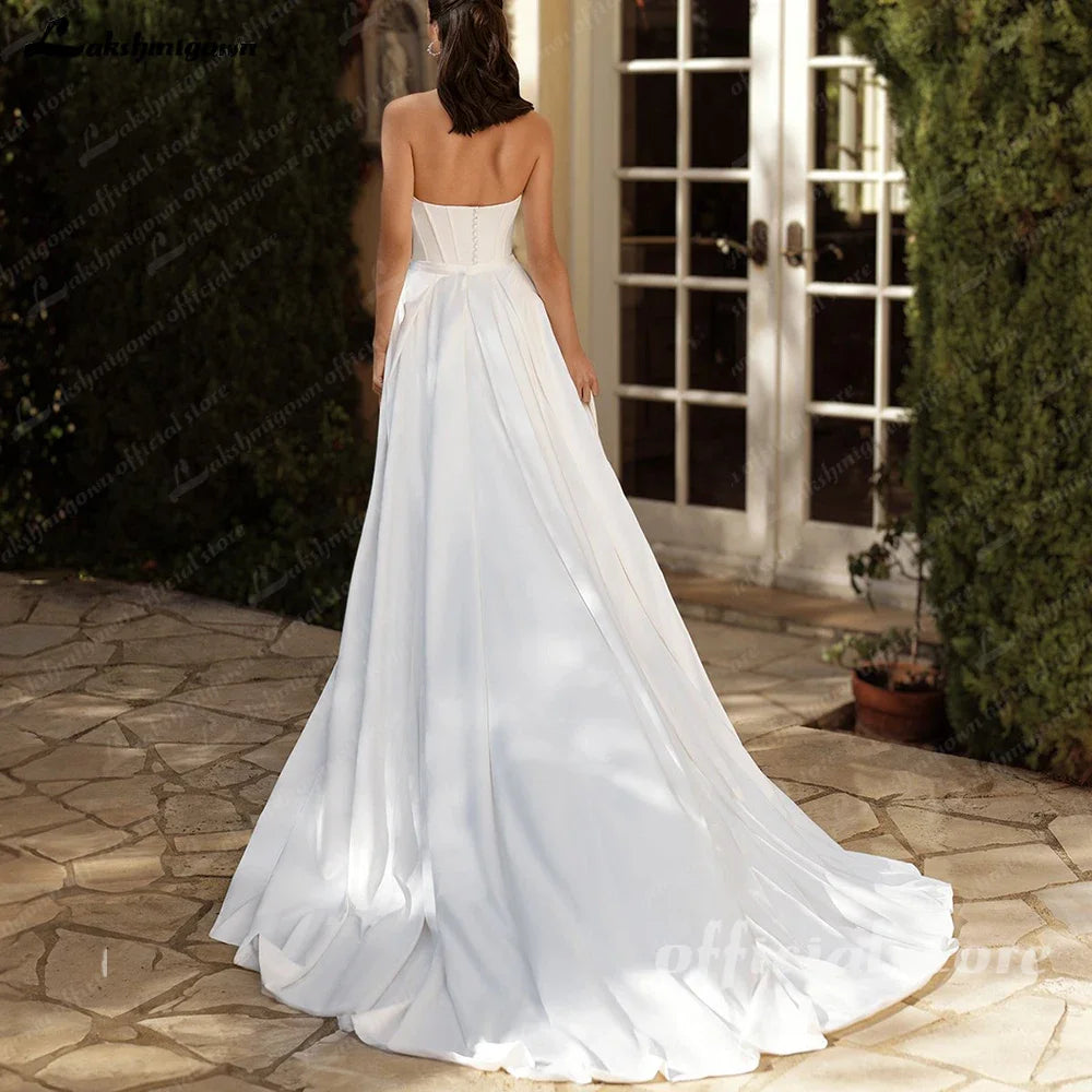 Custom Mermaid Wedding Dress Strapless Sleeveless With Detachable Train