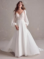 Plus Size Long Sleeve V Neck Lace Applique Custom Boho Bridal Dress
