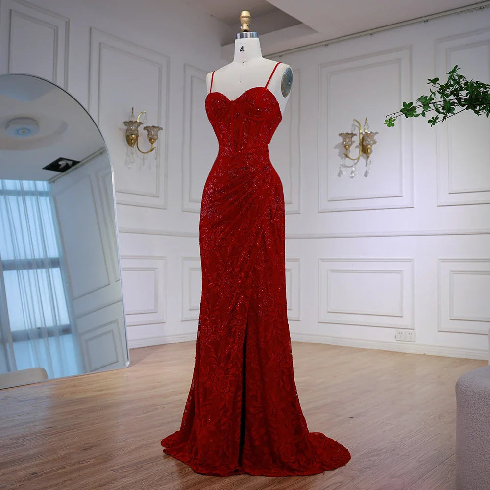 Vestido de gala rojo elegante con abertura LA72998