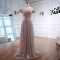 Vestido de Noite de Luxo com Pérolas Cor-de-Rosa Árabes Engastadas e Capa LA72922