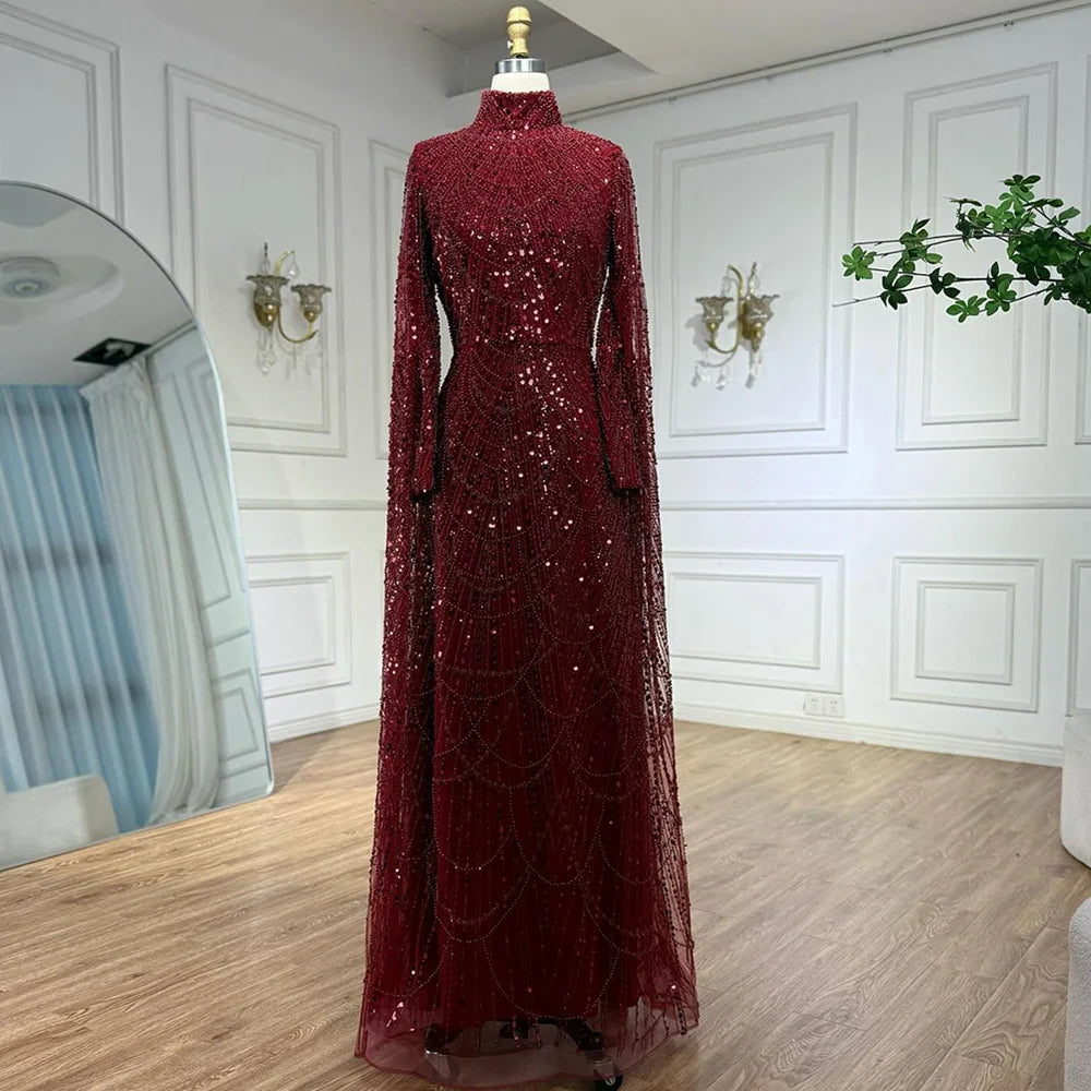 Custom White High Neck Long Sleeve Mermaid Evening Party Dress