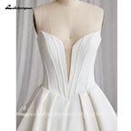 Customized Off Shoulder Crepe Satin A Line Floor Length Wedding Dress