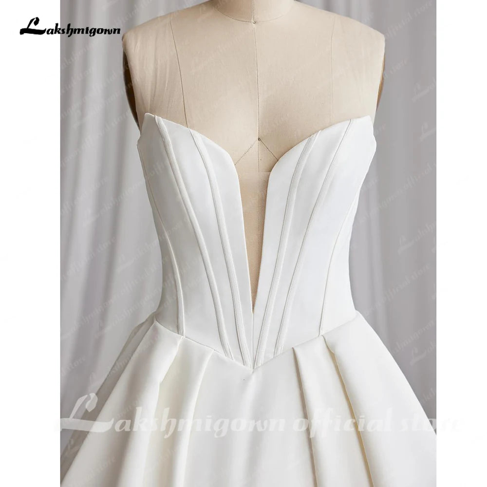 Customized Off Shoulder Crepe Satin A Line Floor Length Wedding Dress