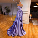 Lilac Evening Dress 2022 Beading One Shoulder Stones Ruched Sweep Train Robe De Soiree Women Pageant Party Gowns
