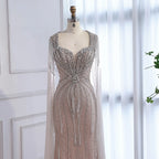 Luxury Caramel Beaded Evening Dress With Cape LA72992A