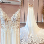 Customized Beach Wedding Dress With Vintage Lace Boho Spaghetti Straps