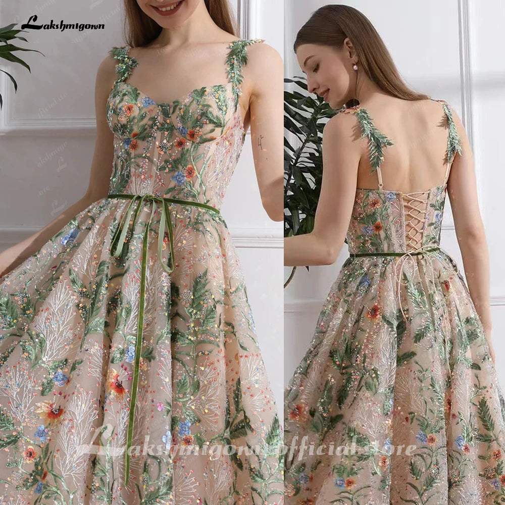 Custom Bling V Neck Grey Sequin Floral Embroidery Wedding Dress
