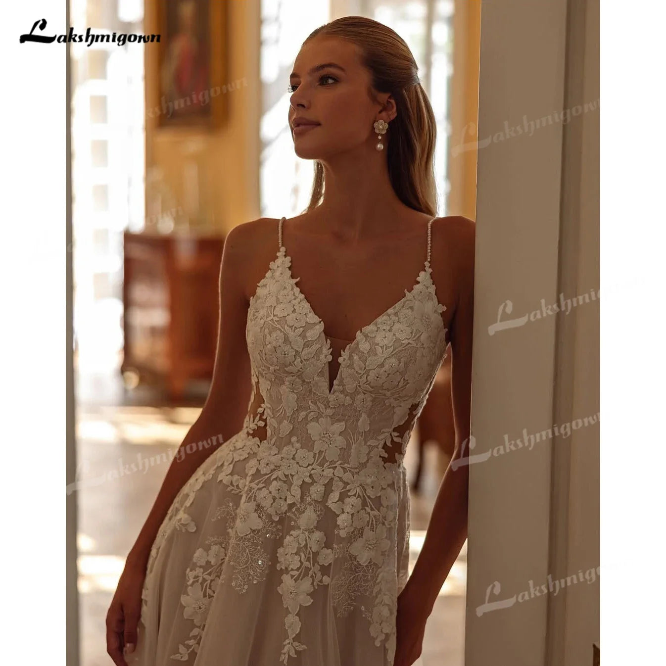 Custom Illusion Wedding Dress With Appliques Floor Length