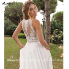 Boho Beach Lace Chiffon Wedding Dress For Bride A Line Sweep Train Custom