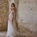 Customized Ivory Mermaid Wedding Dress Strapless Sweetheart Beaded Cape Gown