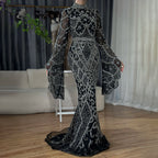 Customized Gray Mermaid Evening Dress With Cape Sleeve Beaded Gown