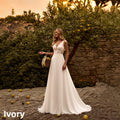 Boho Chiffon Wedding Dress Sleeveless Deep V Lace Sweep Train
