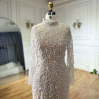Customized Nude Mermaid Evening Gown Saudi Arabic Beaded Pearl Wedding 2025