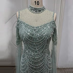 Serene Hill Custom Purple Mermaid Beaded Evening Dress With Cape Sleeves 2025