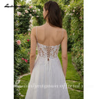 Customized Boho Bridal Gown With V Neck Lace Applique And Spaghetti Straps