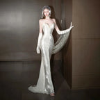 Luxurious Champagne White Sequin Formal Gown Strapless Sweetheart Neck and Sleeveless Evening Gala Gown Red Carpet Prom Dress