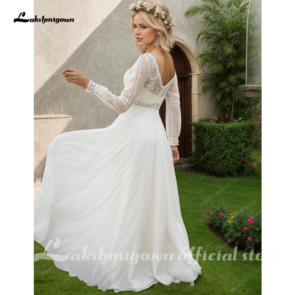 Custom Long Sleeve Chiffon Wedding Dress For Plus Size Women