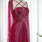 Sharon Said Luxus Dubai Aqua Flieder Meerjungfrau Abendkleid mit Umhangärmel und Überkreuzung Damen Hochzeitsfestkleid SS391 Maßgeschneidert