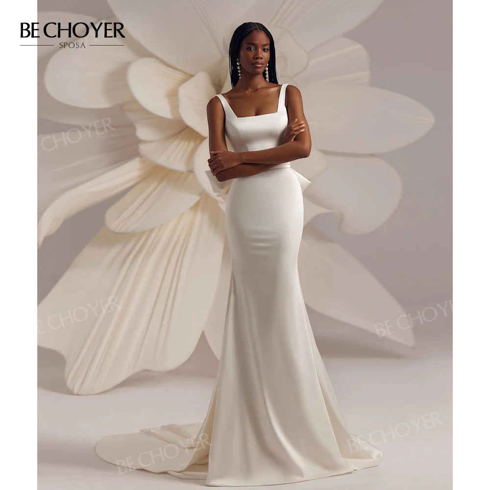 Custom Sleeveless Mermaid Satin Wedding Dress With Square Neckline