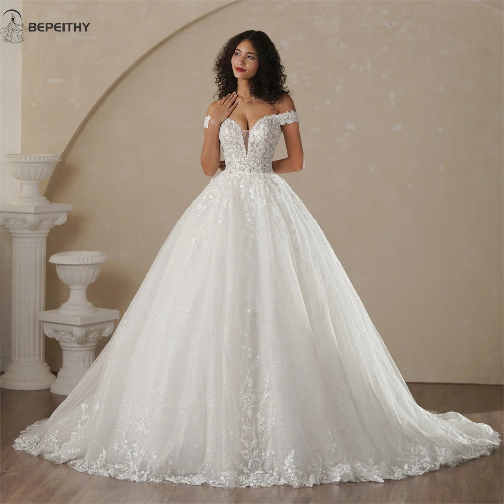 Custom Off The Shoulder Lace Wedding Dress Ivory Bridal Gown Women 2025