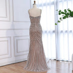 Luxury Nude Beaded High Slit Mermaid Evening Dress LA73340
