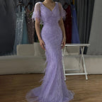 Serene Hill Brown Mermaid Beaded Feathers Evening Dresses Elegant Party Gowns for Women DLA71323 Customized