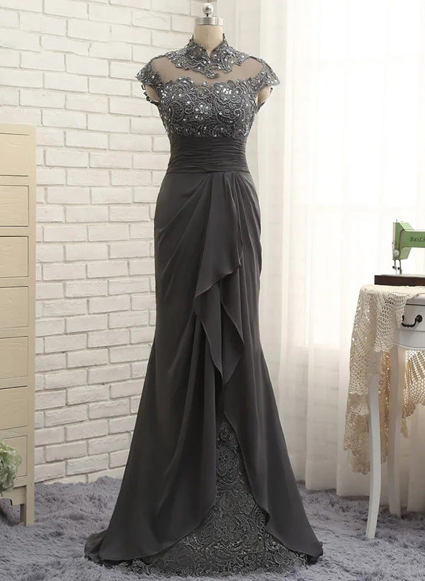 Elegant High Neck Floor Length Gown for Mother of the Bride
