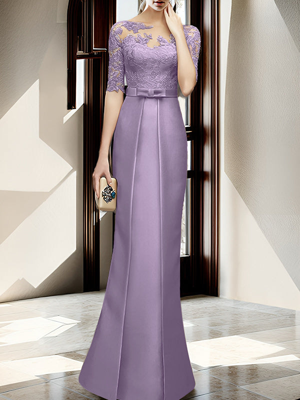 Floor Length Mother Of The Bride Dress With Sheath Column Illusion Neckline