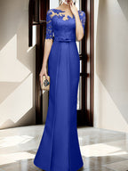Floor Length Mother Of The Bride Dress With Sheath Column Illusion Neckline