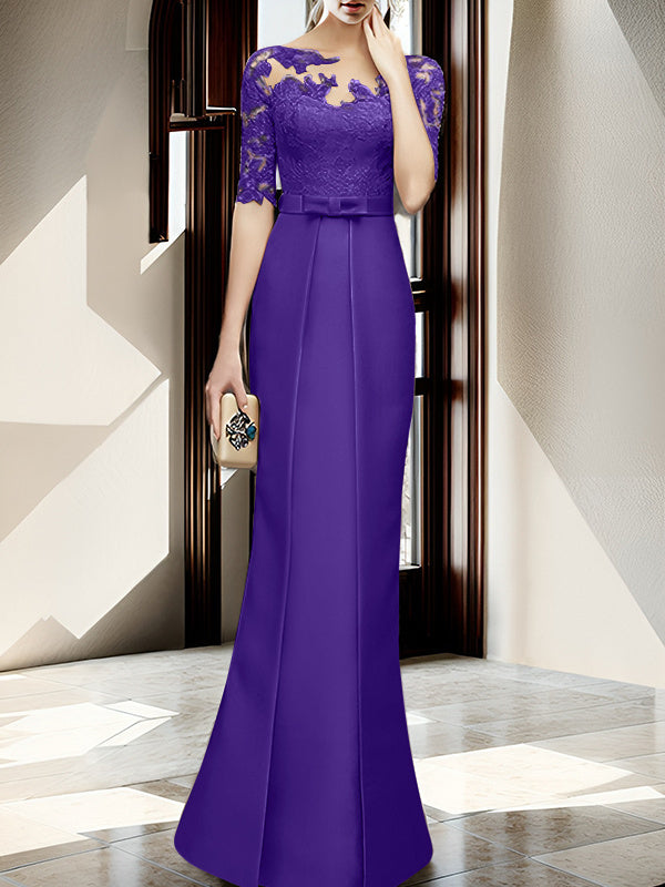 Floor Length Mother Of The Bride Dress With Sheath Column Illusion Neckline