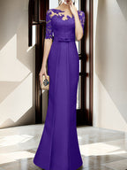 Floor Length Mother Of The Bride Dress With Sheath Column Illusion Neckline